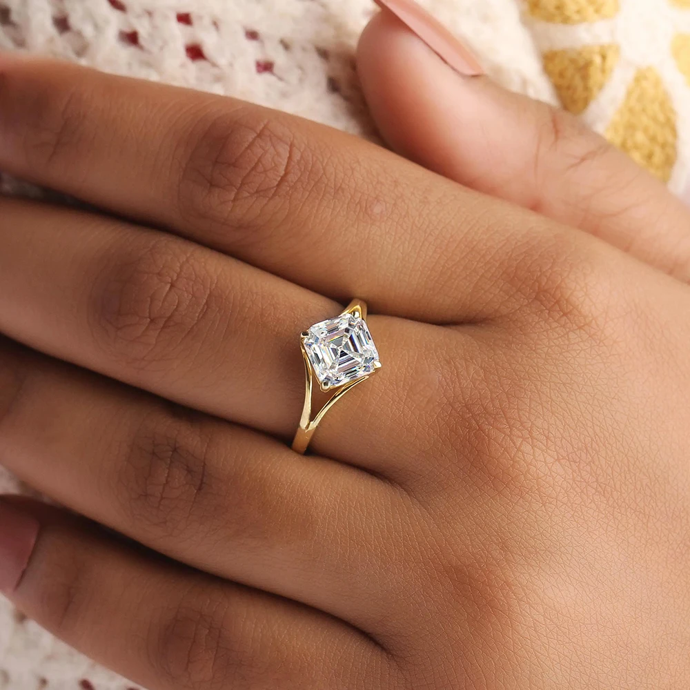 BXINY 1CT Asscher Cut Moissanite Split Shank Band Rings Pure S925 Silver Square Solitaire Diamond for Women Wedding Fine Jewelry