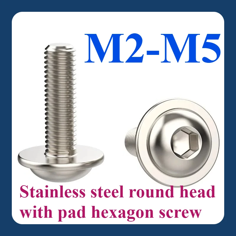 

M2 M2.5 M3 M4 M5 304 stainless steel round head with pad hexagon screws Round head with pad