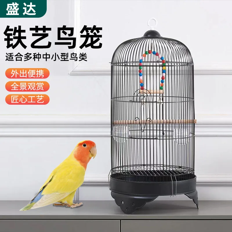 Round cage Luxury wrought iron large pet cartoon bird cage 308 Floor height parrot flying cage bird