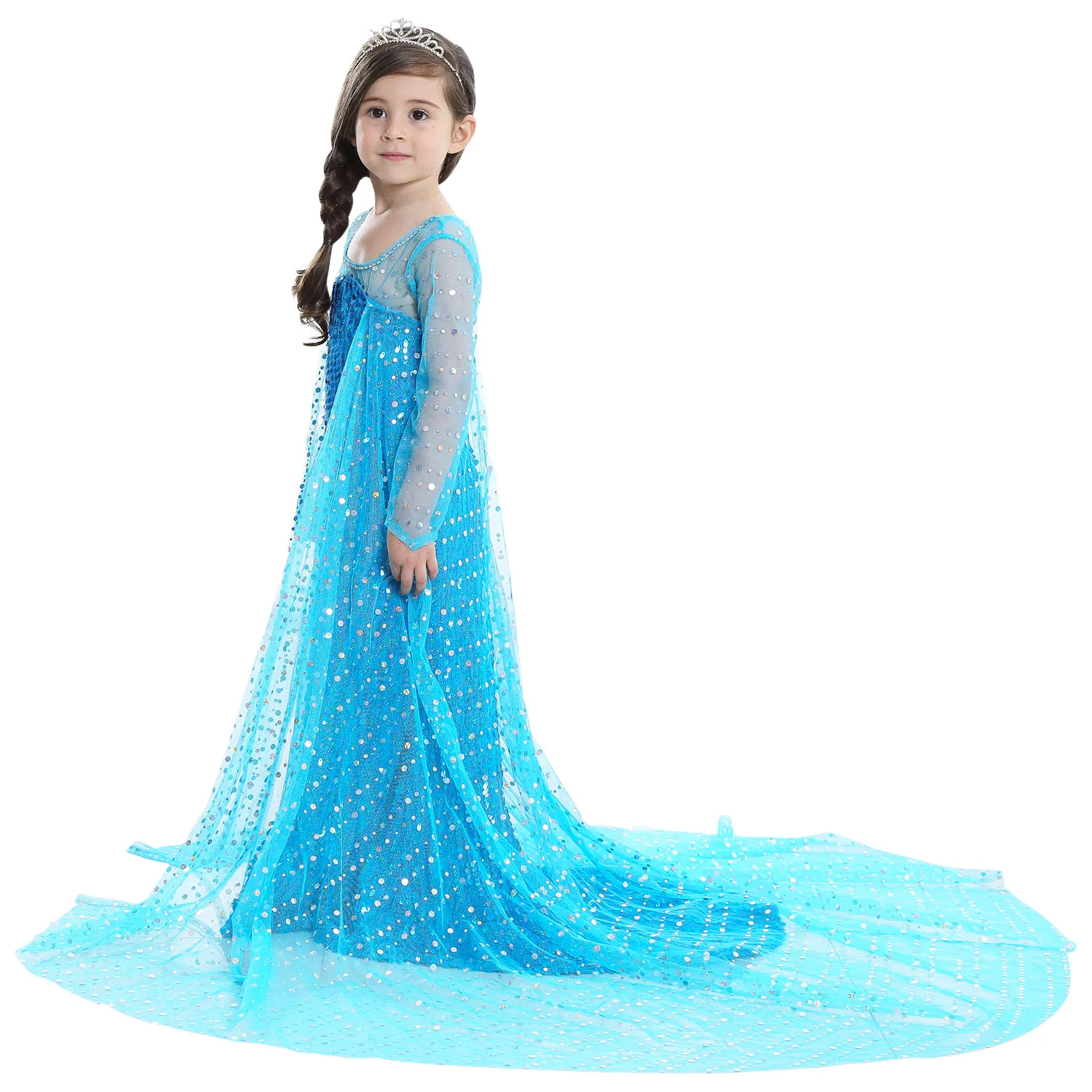 Frozen Princess Elsa Costume Girl Tulle con paillettes Lunghezza pavimento Abito elegante Disney Set cosplay classico Abito da ragazza di fiori da sposa