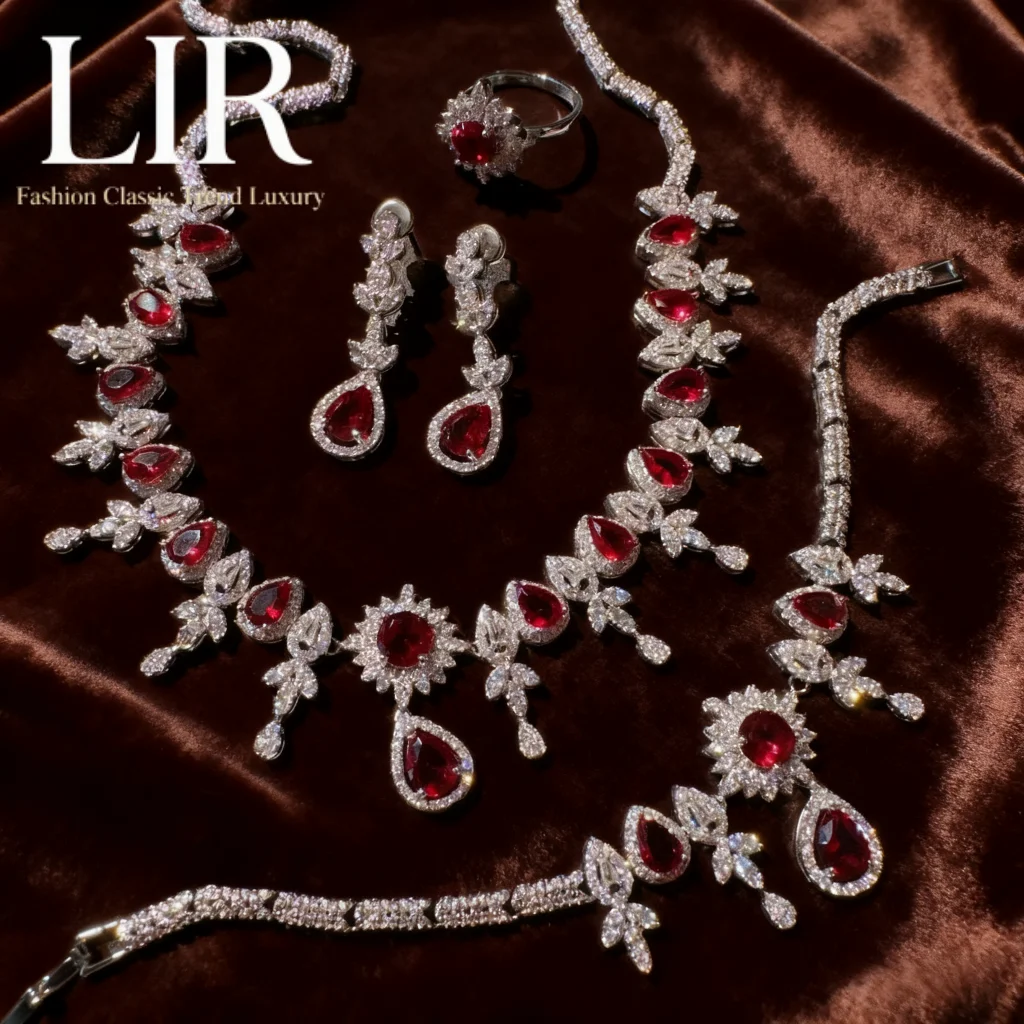 

Женский комплект ювелирных изделий на заказ LIR: ожерелье из австрийских винтажных каплевидных драгоценных камней, браслет из циркона с пшеничными ушками AAA