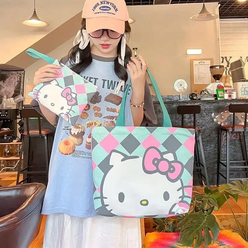 

Cute Hello Kitty Canvas Bag, Portable Handbag for Girls When Going Out, Large Capacity, Can Be Worn on One Shoulder