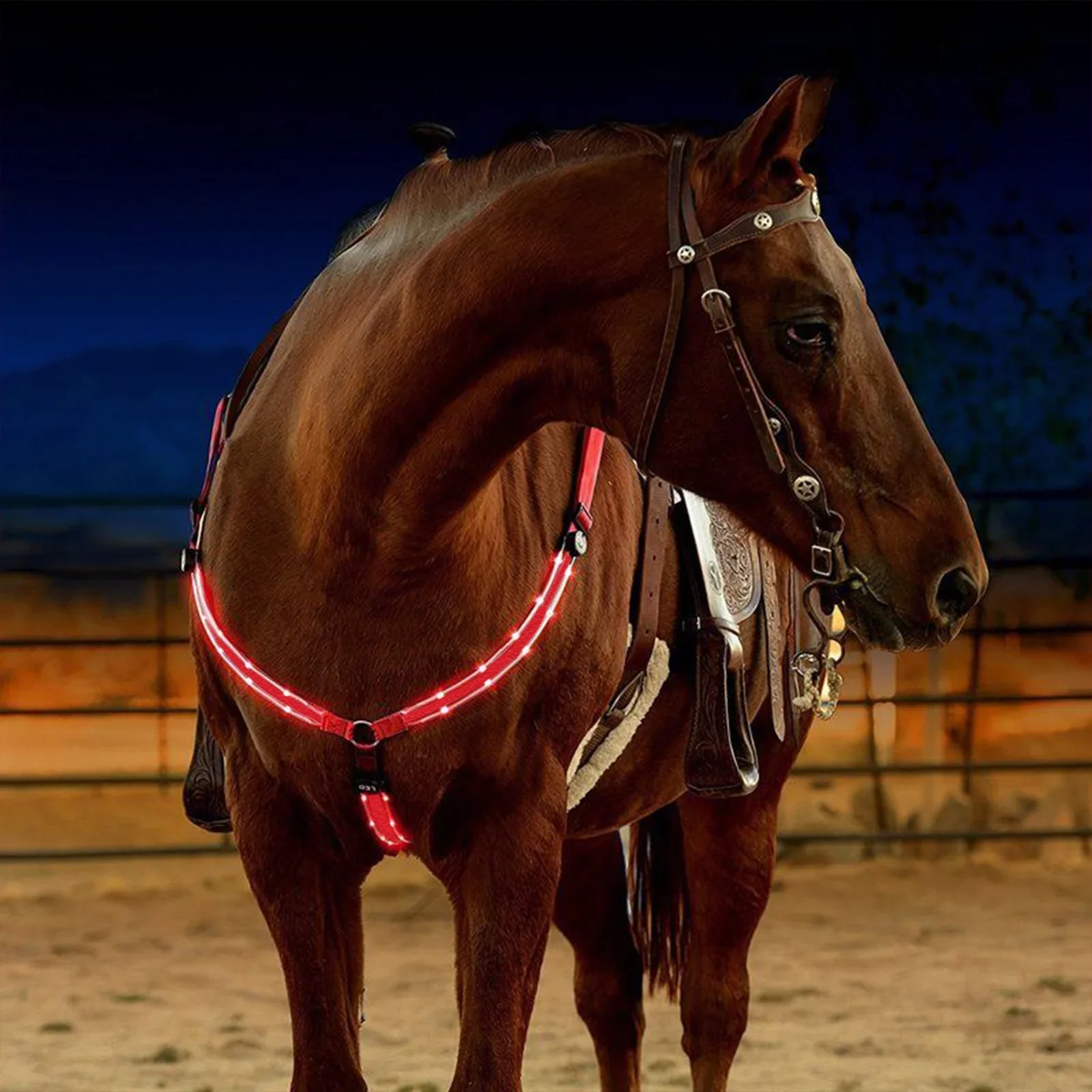 LED Horse Legs Chest Tails Straps 3Pcs Set Horsing Riding Luminous Equestrian Suits Night Lights Visible Horse Equipments