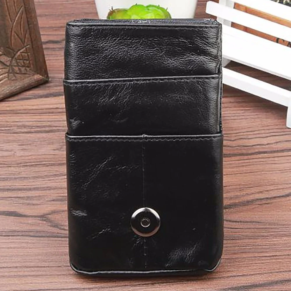 Funda de cuero genuino para teléfono móvil para hombre, Cinturón de piel, bolso de cadera, monedero de cuero de vaca Real, riñonera, bolso de cintura con gancho