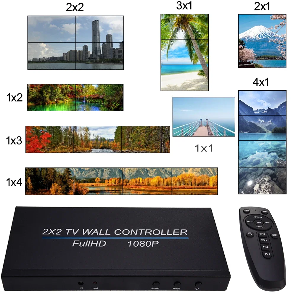 

1080p 2x2 TV Splicer Video Wall Controller 1x3 1x2 1x4 2x1 3x1 4x1 Video Wall Processor 2 3 4 Multi Monitor Splicing Processor