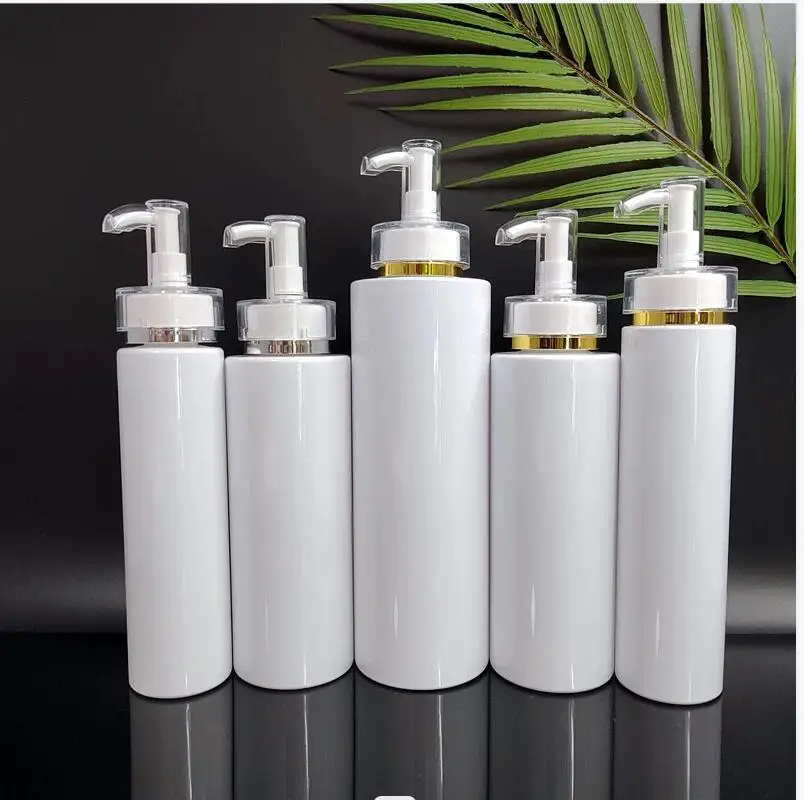 10pcs/lot 100-500ml  White PET Refillable Bottle For Liquid Makeup Plastic Pump Bottle For Lotion Shampoo Containers