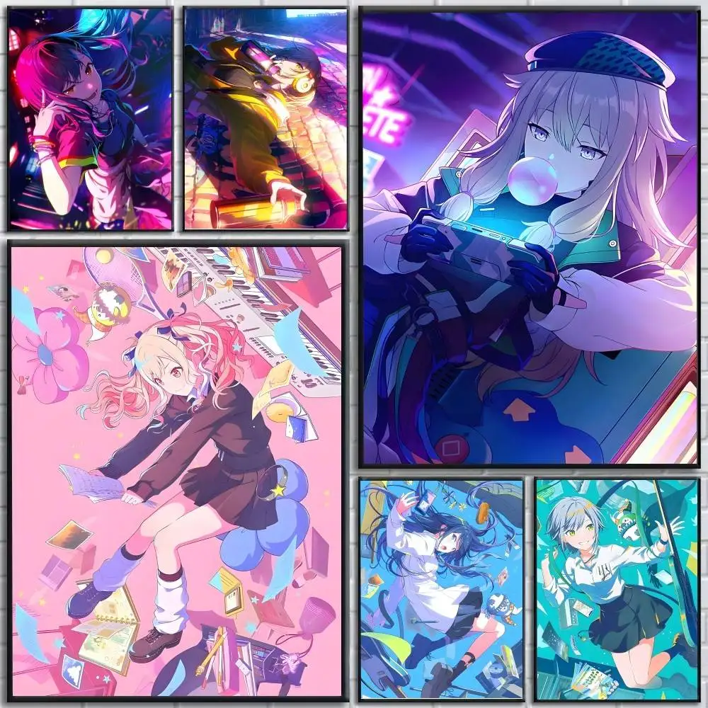 Anime Game Project S-Sekai Poster, selbstklebender Papierdruck, für Zuhause, Wohnzimmer, Schlafzimmer, Eingang, Bar, Café, Kunst