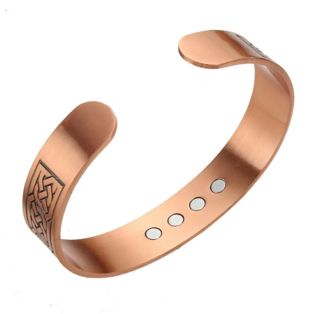 Men Magnetic Bracelet Retro Engraved Copper Men's Magnet Bracelet Adjustable Circumference Lightweight Daily Wrist for Positive