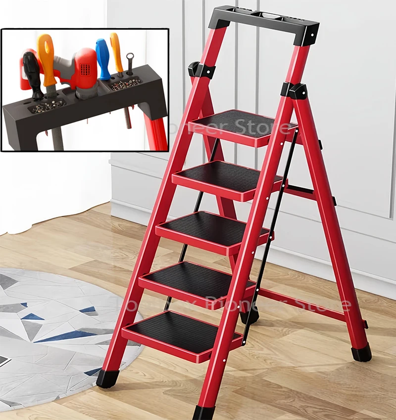 

Red Ladders 4 Step Folding Ladder Carbon Steel High Stairs For Home Foldable House Ladder Household Kitchen Ladder Stool Ladder