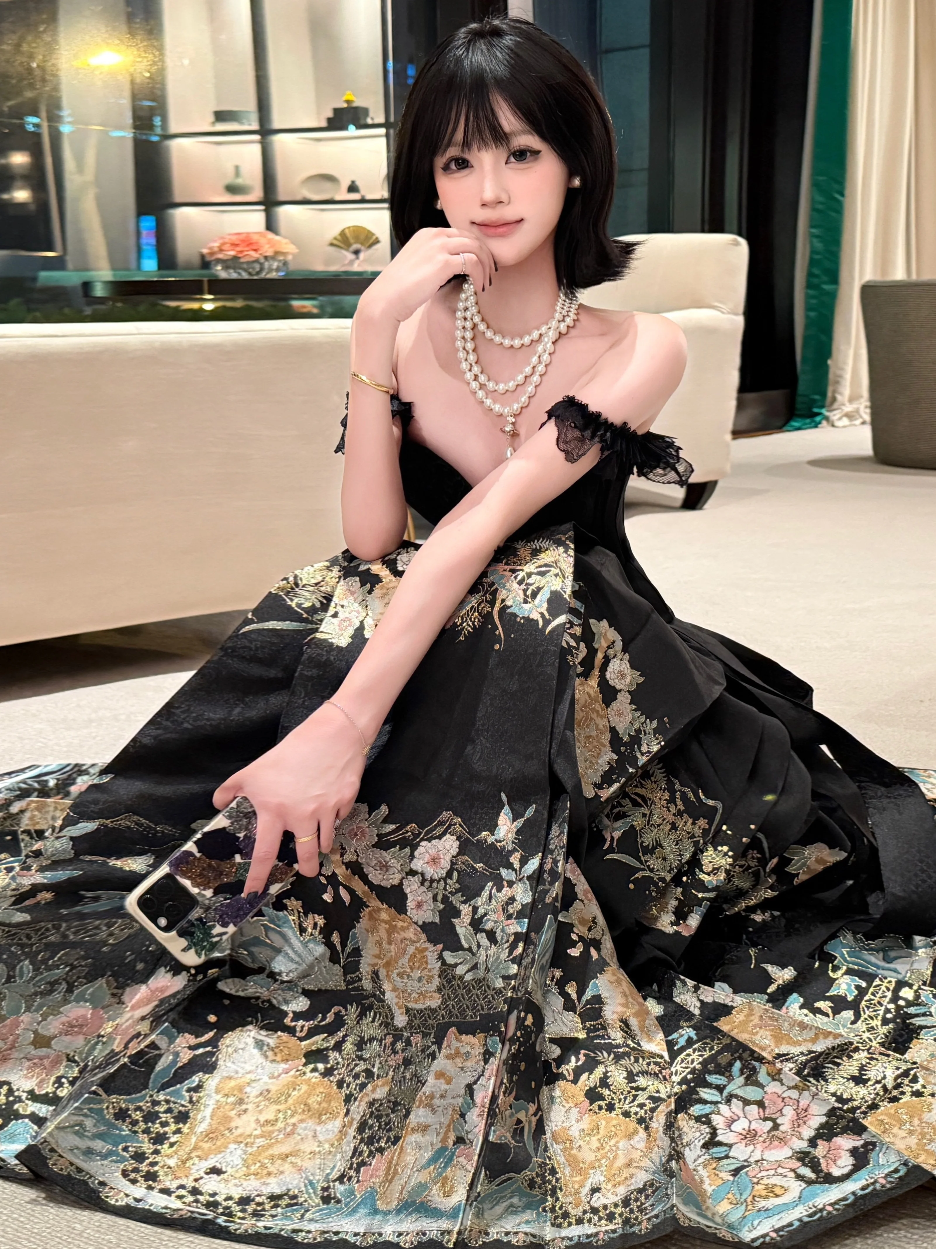New Chinese Style Black Hanfu Skirt Set Women's Two-Piece Summer Vintage Top Half-Skirt Ensemble Traditional Ethnic Fashion