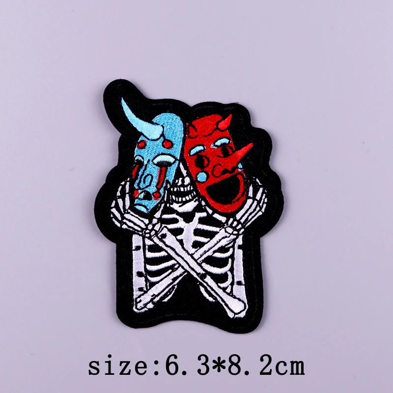 Punk Skull Patch Iron On Embroidered Patches For Clothing Thermoadhesive Patches On Clothes Hook Loop Patch For Clothes Stickers