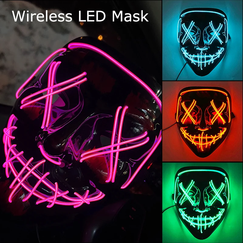 Wireless LED Glowing Mask for Halloween, Party Light Up Masks, Glow in Dark, Scary Masquerade Masks, Festival Purge Light Mask