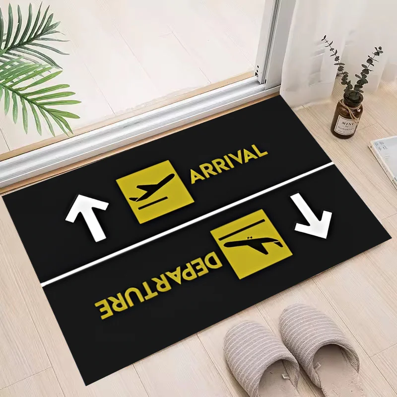 Airplane-Themed Rug With Departure/Arrival Signage, Non-Slip Carpet For Bedroom, Living Room, And Children's Room Home Decor Mat