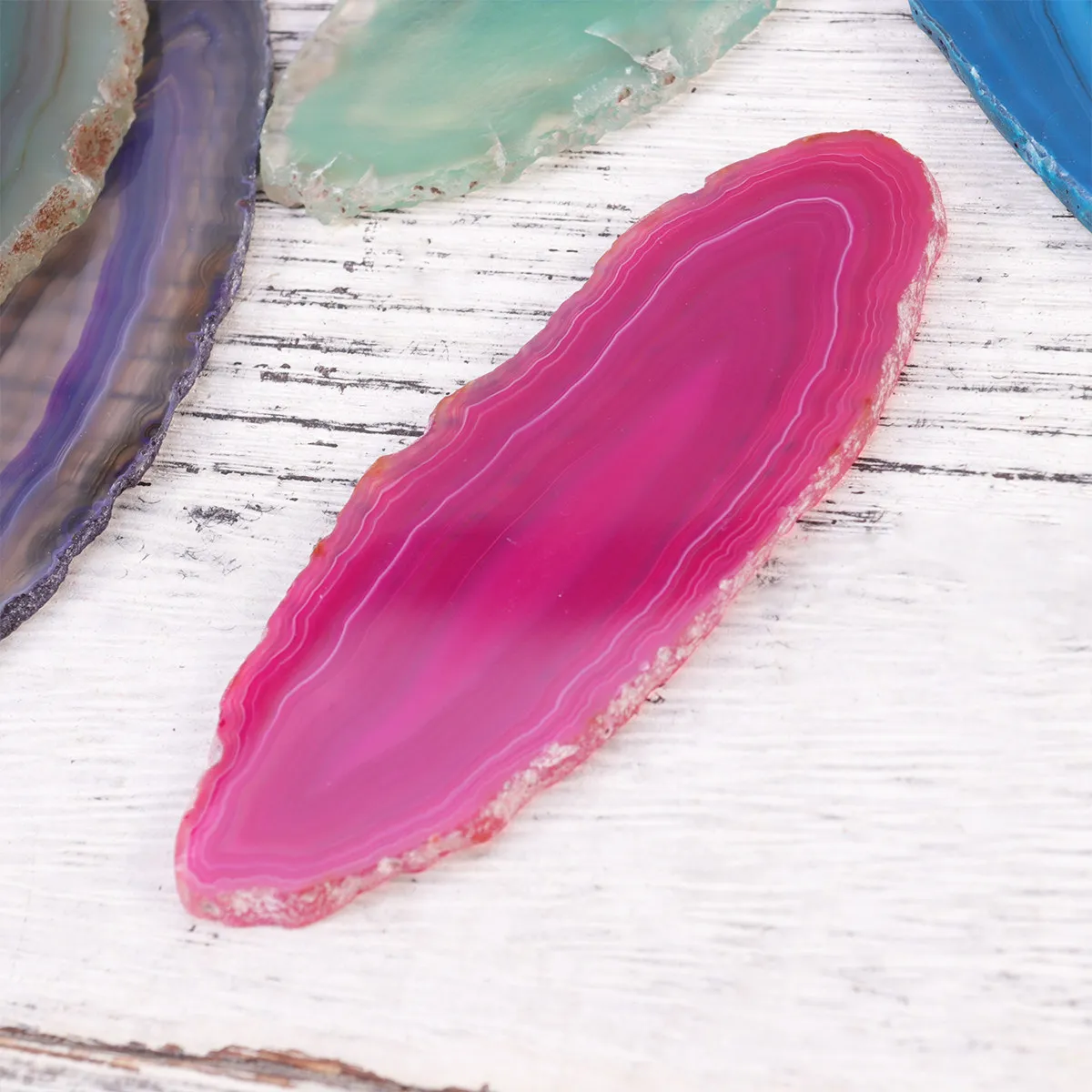 9Pcs Natural Colorful Brazil Agate Slices Dyed Gemstone Pendants Wind Chime Sweater Chain Accessories Unique Coasters Decor