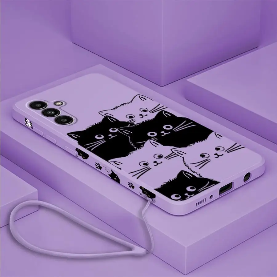 Cute Black Cat Phone Case for Samsung Galaxy A11 A12 A13 A21s A22 A23 A24 A25 A32 A33 A34 A42 A52 A52s A53 4G 5G Silicone Cover