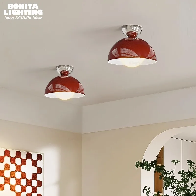 

Instagrammable Red Green Ceiling Light - French Iron Dome Lamp W/ Clear Plastic Base, High-Contrast Decor for Hallway & Balcony
