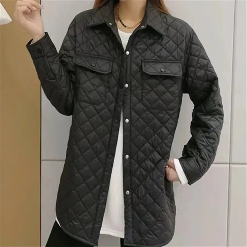 Fashion Cotton Jacket Women\'s Spring Autumn Winter Loose Versatile Casual Work Jacket Cotton Shirt Coat Green White bBlack Purpl