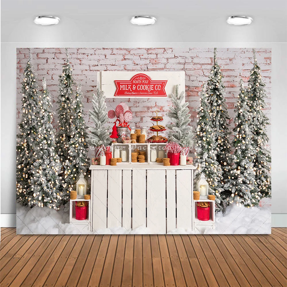 Milk Cookie Co Christmas Candy Photo Background Retro White Brick Wall Photography Backdrop Kids Portrait Photo Studio Props