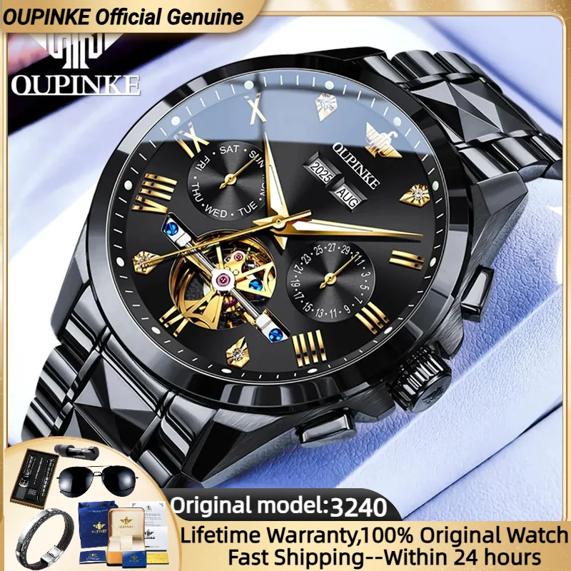 

OUPINKE 3240 High end Mechanical Watches for Men Tourbillon 44mm Large Dial Multifunctional Date Waterproof Automatic Watch Man