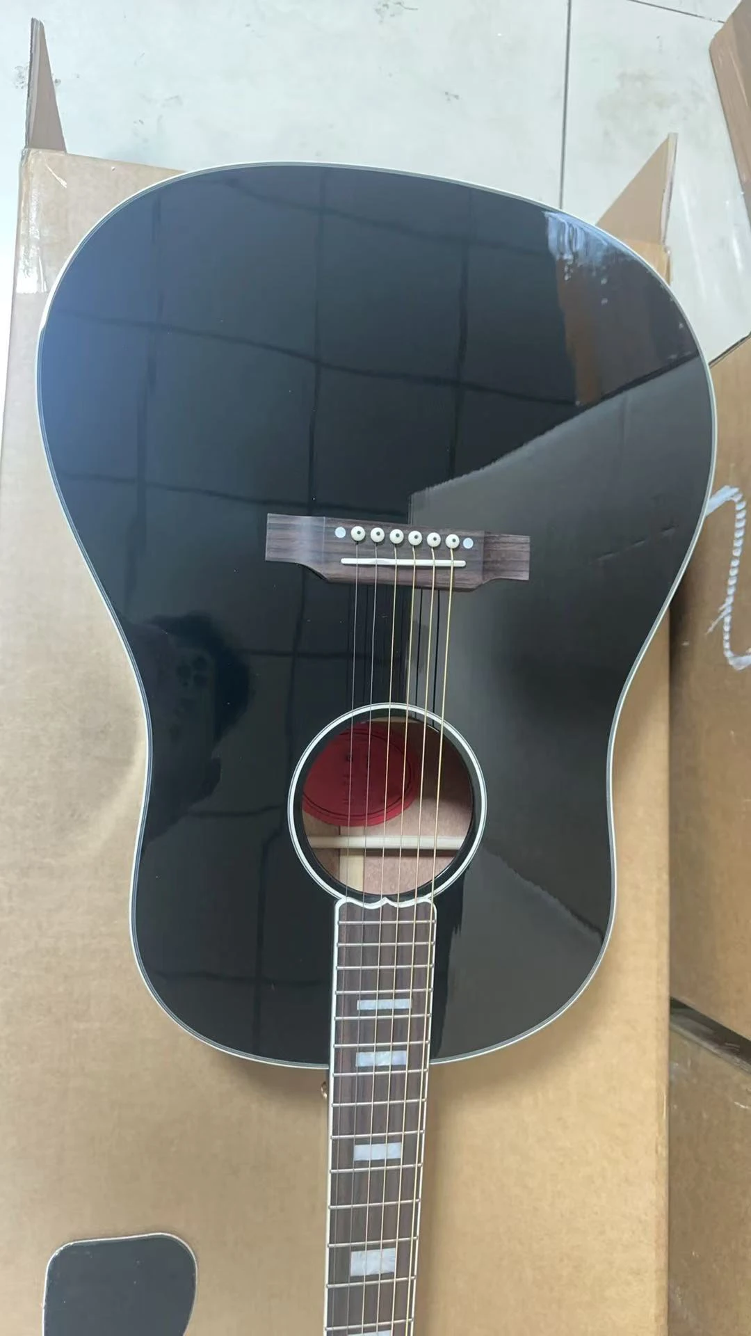 2026 Hot Sale Ebony Acoustic Guitar With Black Pickguard Solid Wood Top Ebony Fretboard  Bone Nut And Saddle 20 Frets Good Quali