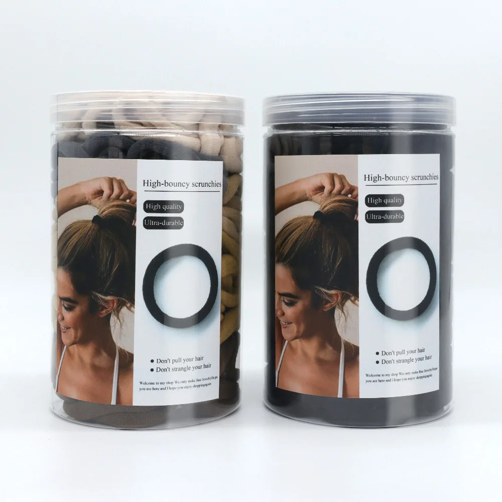 Lazos para el cabello negros, paquete de 200, contenedor de plástico, bandas elásticas con bucle de rizo, sujeción fuerte, sin daños, opciones de color