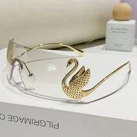 New Fashion Women Oversized Rimless Sunglasses Luxury Brand Swan Shaped Sun Glasses Trendy Large Frame Sun Glasses UV400 - Image 2