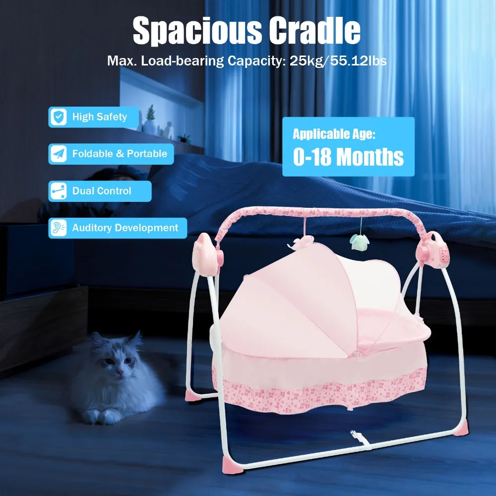 Electric Baby Crib Cradle Baby Bassinet Auto Rocking Chair Infant Rocker Auto Swing Bed for Infant Newborn Baby Boys & Girls