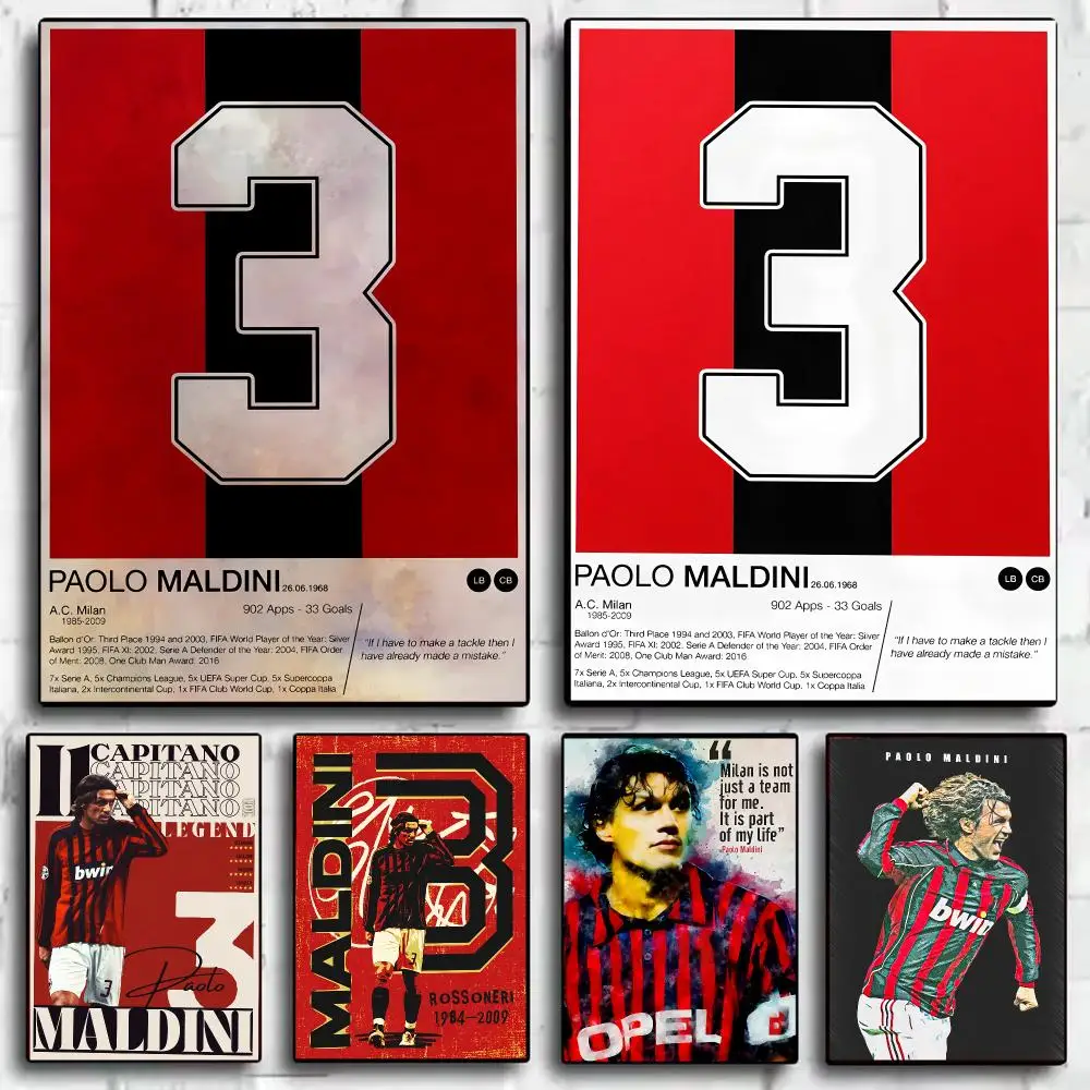 Footballer P-Paolo Maldini Painting Calligraphy Canvas HD Poster Waterproof Fade Resistant Wall Art Print for Home Decor