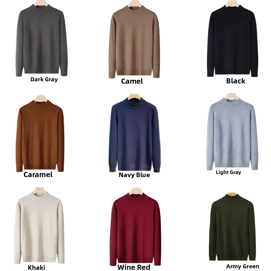 

Мужской утепленный свитер с высоким воротником, облегающий, для ношения под одеждой, повседневный, с длинным рукавом, однотонный, вязаный свитер