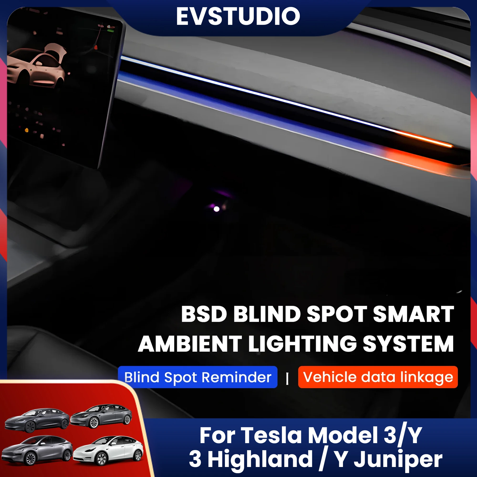 

for Model Y Juniper Model 3 Smart Air Vent Highland Blind Spot Monitor BSD System with Ambient Light Screen Color Adjustment