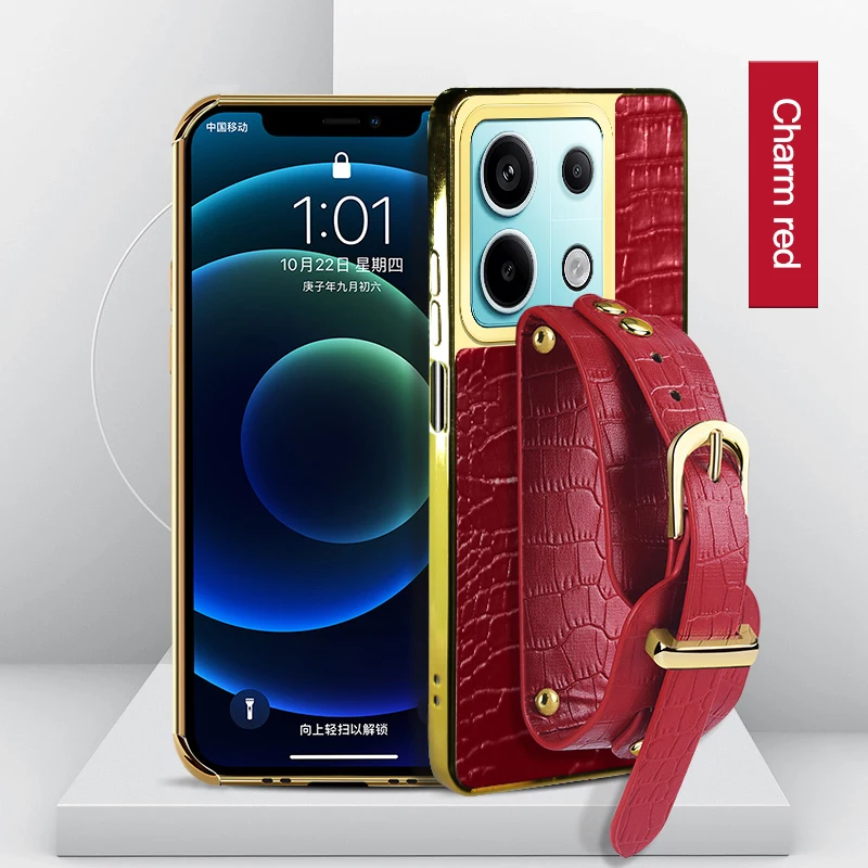 

Для Redmi 13C Note 13 Pro Plus 4G 5G с крокодиловым узором, текстурированный ремешок из искусственной кожи, силиконовые чехлы, мягкая задняя крышка, держатель для телефона