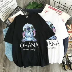 Disney Stitch Women T-shirt Ladies Summer Cartoon Top Fashion Men and Women with The Same White T-shirt