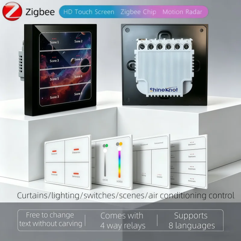 

Tuya Smart Home Zigbee Smart Touch Screen Switch Tuya European Standard Central Control 4-Inch Full Screen Display Scene Switch