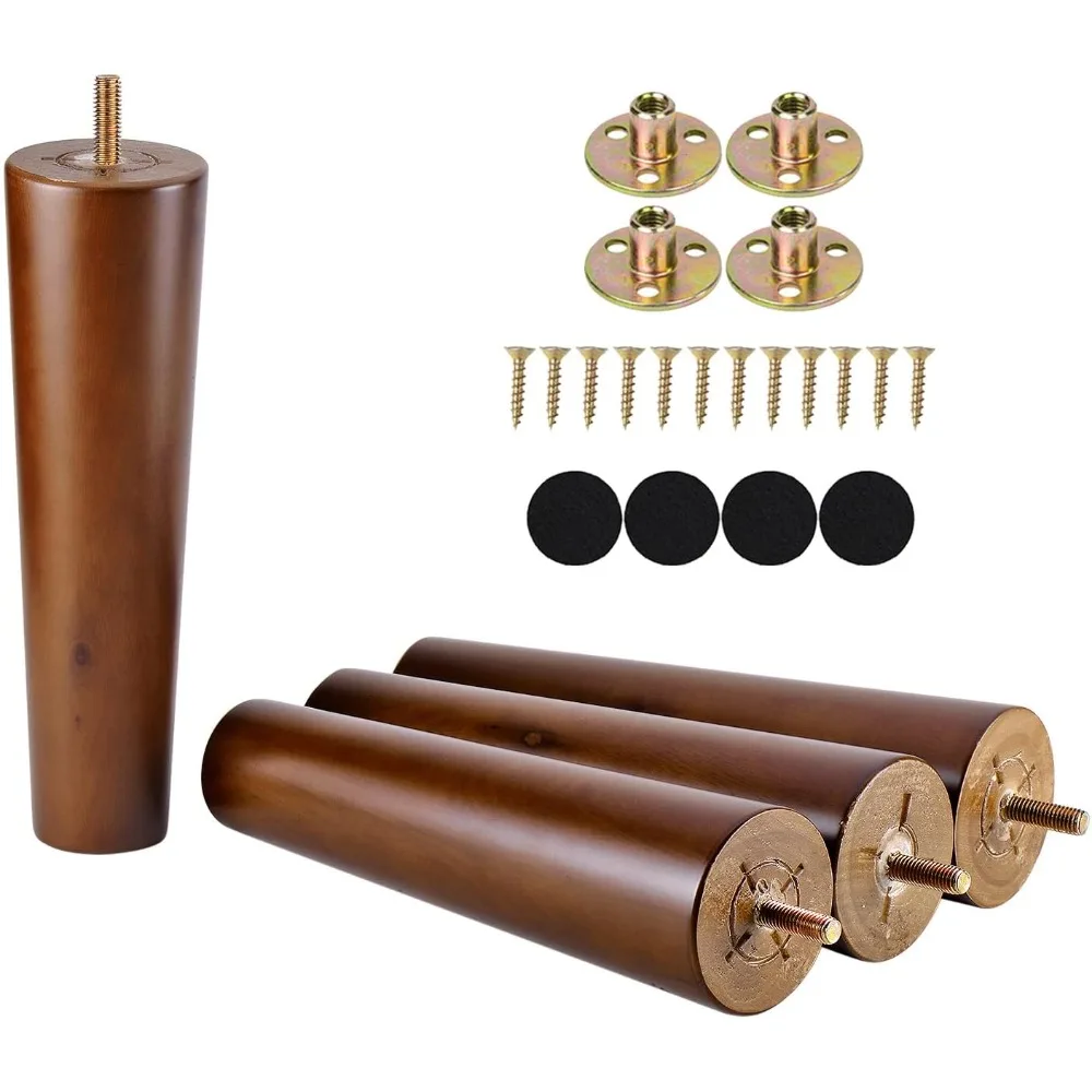 Patas de sofá de madera, juego de 4 sillas de gabinete de 8 pulgadas, patas de muebles de repuesto modernas de mediados de siglo, juego de 4 tornillos en perno M8 prepegado