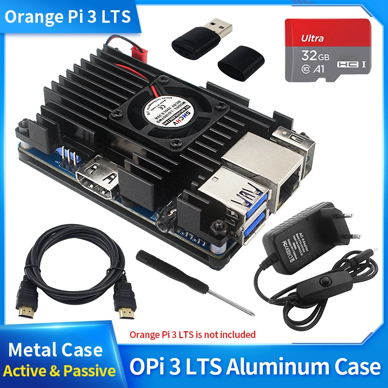 

Orange Pi 3 LTS Aluminum Alloy Case Active & Passive Cooling Shell with Heat Sinks Fan Optional Power Supply Metal Enclosure