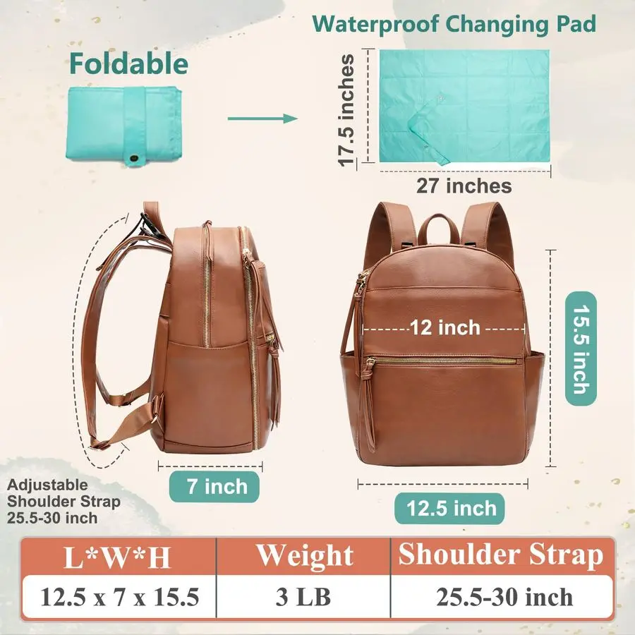 Mochila para fraldas com 6 bolsos isolados, bolsa para fraldas de couro, bolsa grande para bebês para mamãe, registro de bebê, 18 bolsos, troca Pa