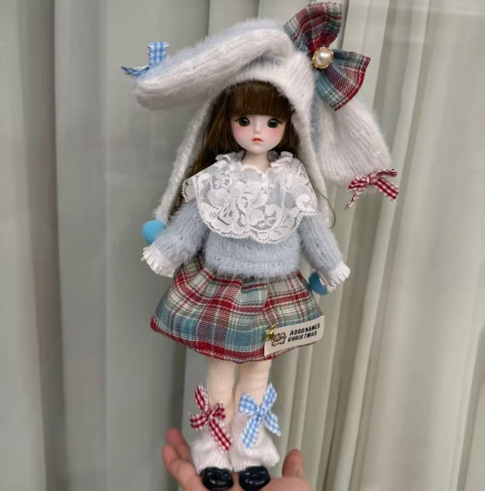 30cm 1/6 Vinyl Chubby Doll Dress-up Lolita Doll's Clothes Cute Set DIY Girl's Birthday Gift Toy（Including Glasses）