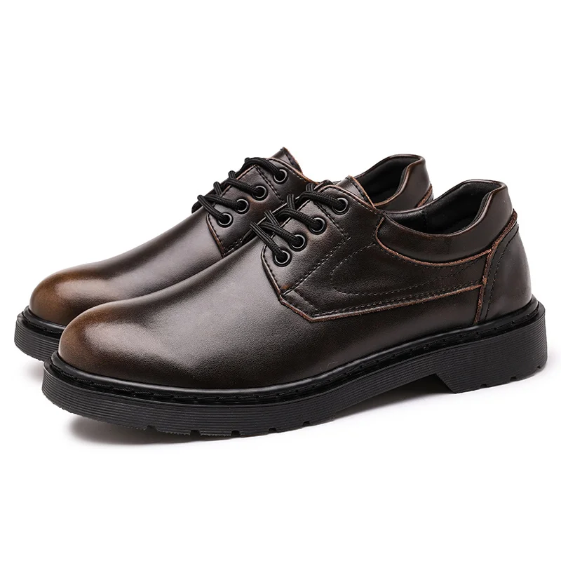 

Mens Low Cut Casual Shoes Genuine Leather British Retro Style Business Casual Soft Sole Big Head Work Boots for Spring Autumn