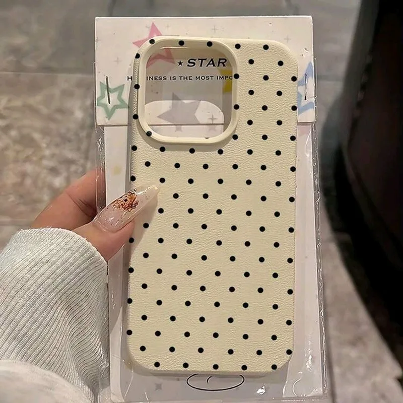 Etui na telefon z TPU z teksturą liczi, z czarnym wzorem w kropki na całą powierzchnię, odporne na upadki…