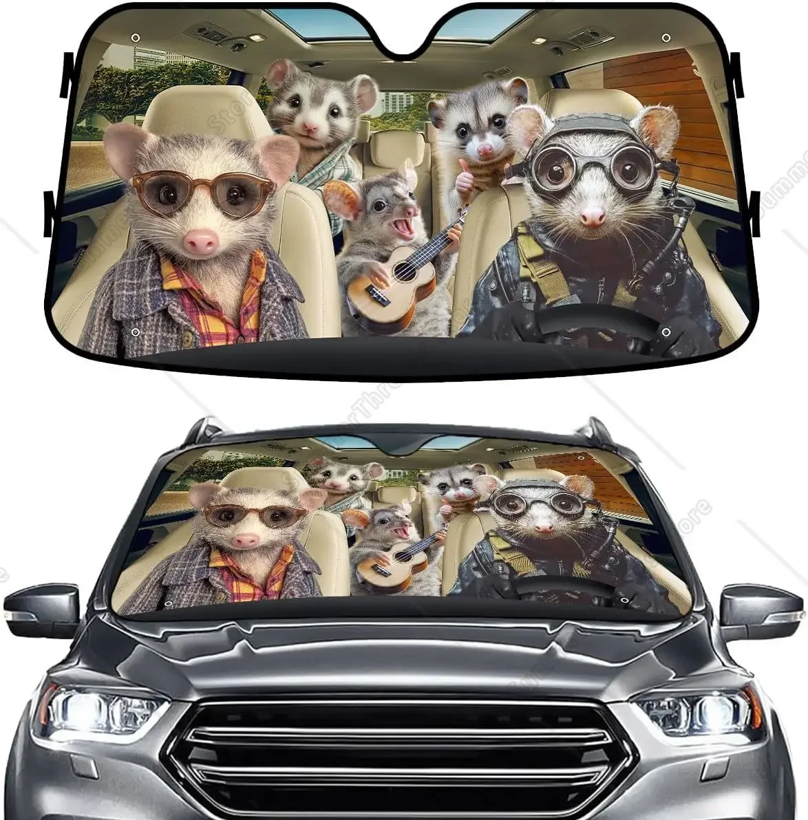 

Лобовое стекло Possum Family Sun Sha для автомобиля, внедорожника, грузовика (55x30 дюймов), лобовое стекло Sun Sha, козырьки для передних окон, Sunsha Fo