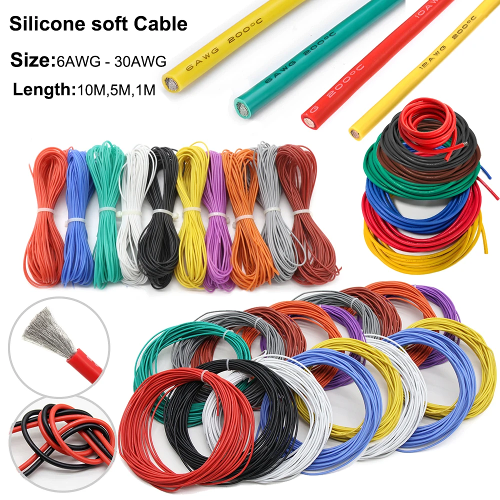 6-30AWG Super Soft Silicone Rubber Wire Heat Resistant Cable Silicone Flexible Cable Flexible DIY LED Lighting Wire Copper Cable