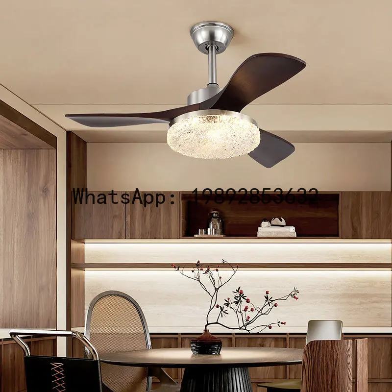 LYY Walnut Wood Restaurant Fan Light, High Wind Power, Vintage Style, Solid Wood, Smart Variable Frequency Fan for Living Room