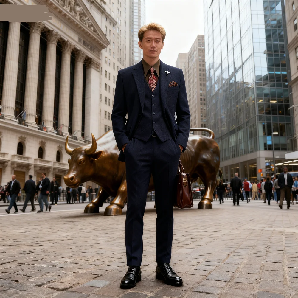 

Elegant Rose Red 3-Piece Slim Fit Men's Suit Double Breasted Blazer Vest Pants Set for Wedding Groom Tuxedo Business Party