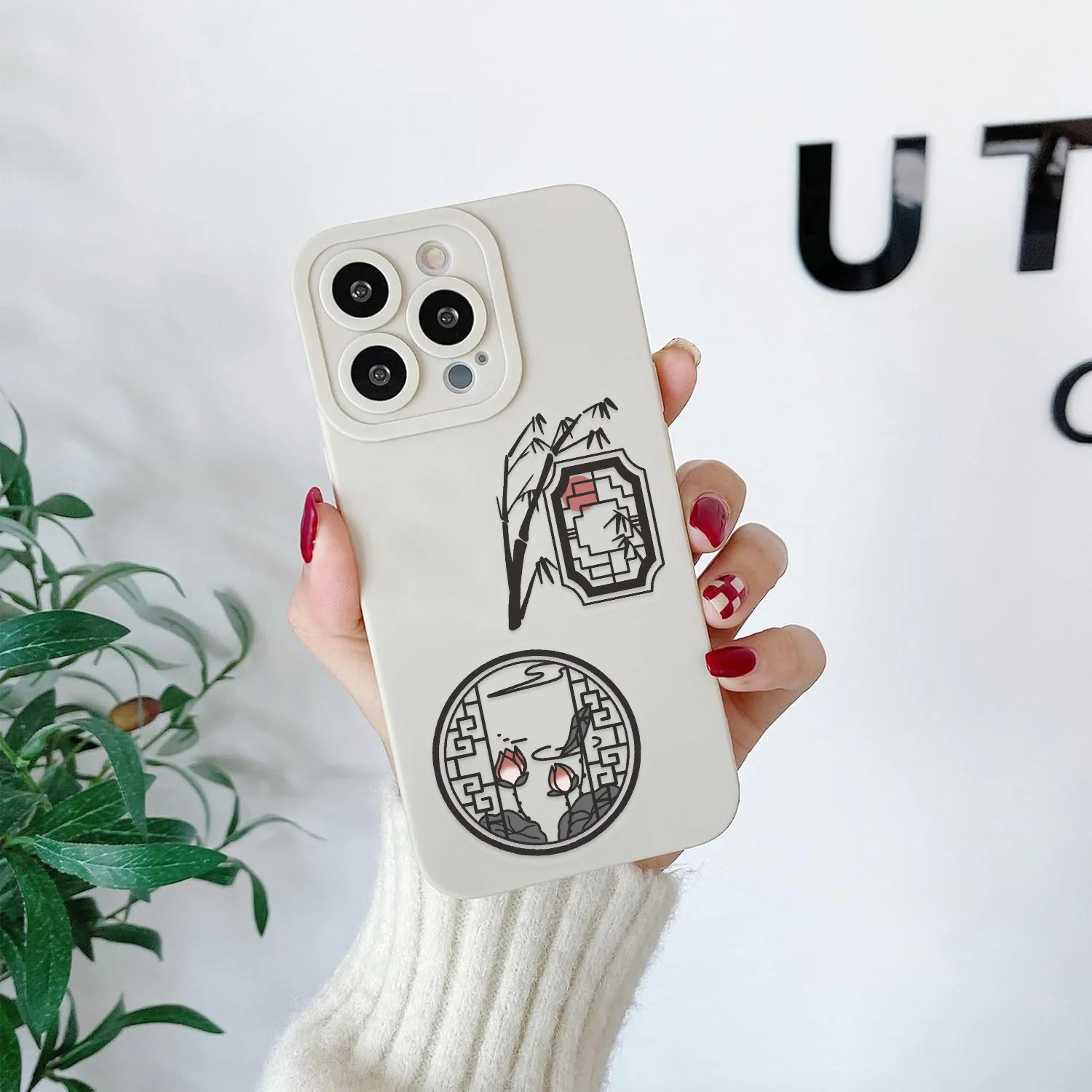 50/100 قطعة من ملصقات صورة ظلية قديمة باللون الأسود والأبيض، شارات مجلة PET شفافة لمكتب حقيبة دفتر الجيتار