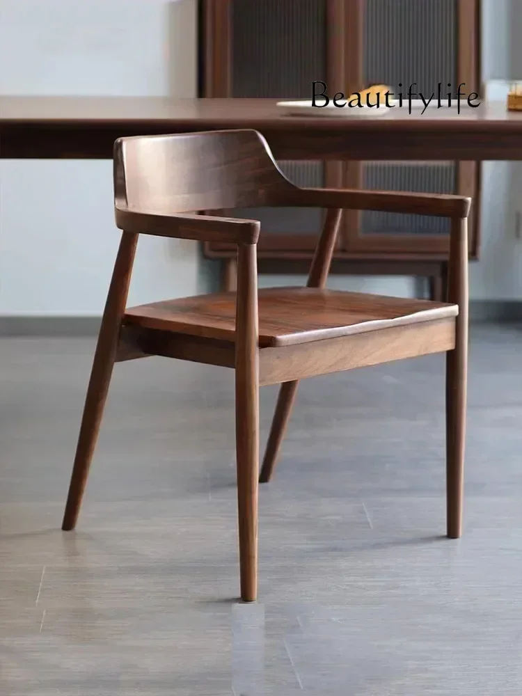 

BJ Chinese Solid Wood Dining Chair Kennedy Hiroshima Household Black Walnut Armrest Backrest Meeting Restaurant Tea Stool Comed