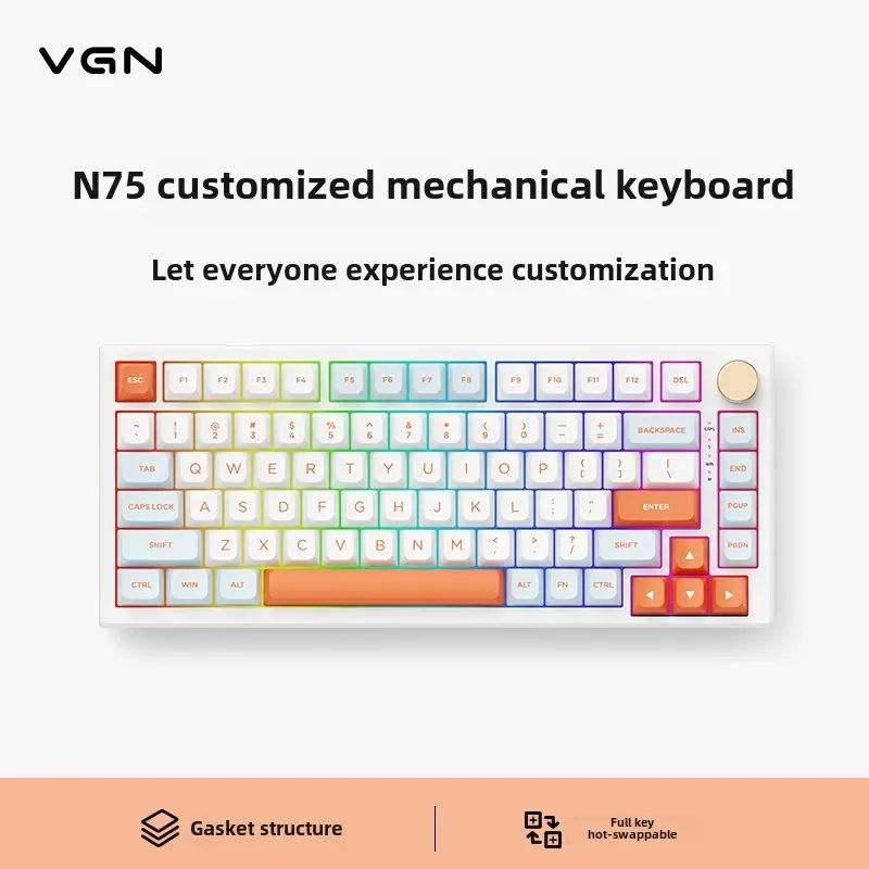 N75 Wired Mechanical Keyboard Gaming Power Customized Gasket Construction 75% with Full Key Hot-swappable