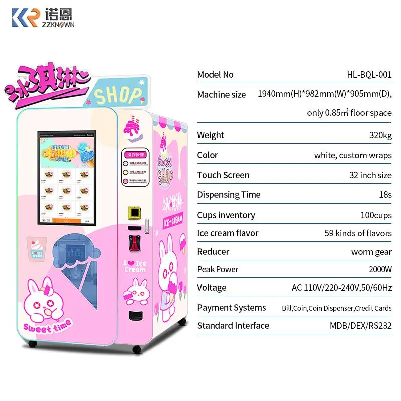Customistic Ice Cream Vending Machine With 32 Inch Touch Screen MIke Yogurt Delicious Ice Cream Vending Mcachine