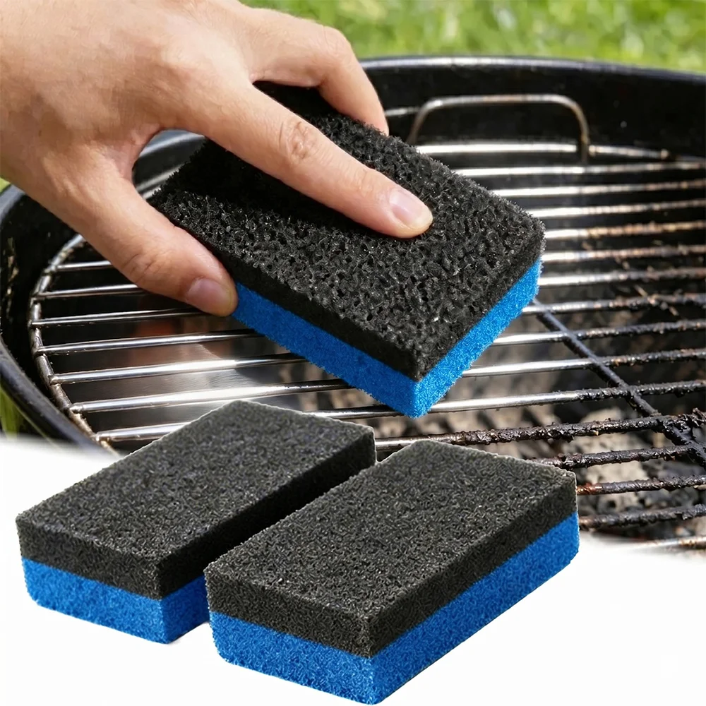 2Pcs Heavy Duty BBQ Grill Cleaning Pads Bristle Free Scrub Blocks For Gas Charcoal Grates Oven Racks Camping Cookware