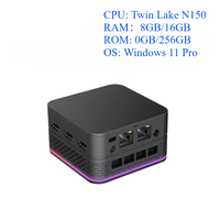 T9 Plus Mini PC - Intel N150 Quad-Core 16GB LPDDR5 0GB/256GB SSD Windows 11 Pro 2 LAN Triple Display Small Computer