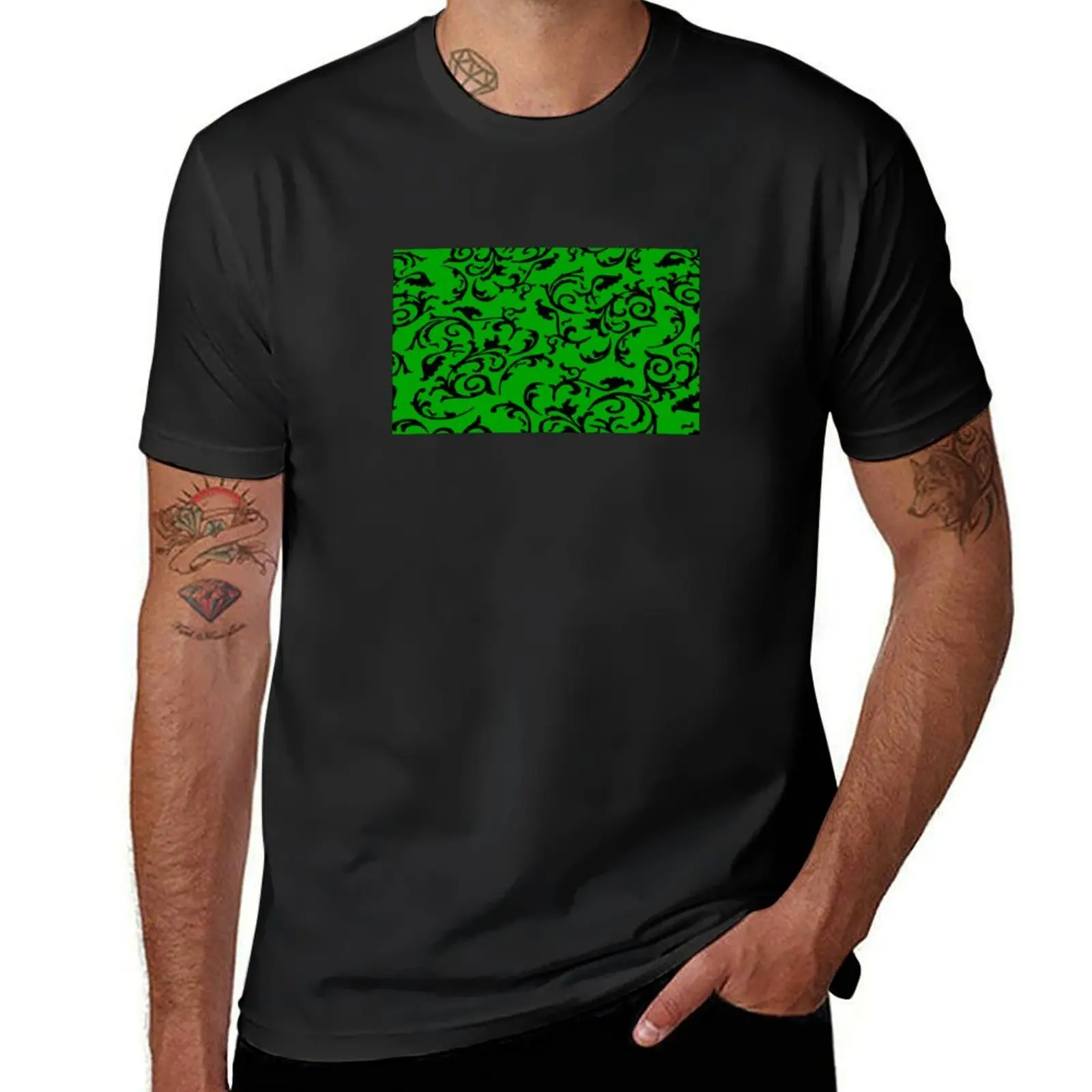 ARABIATA 15 black green patterns Morocco Essaouira flowers leaves design arabesques scrolls decor T-shirt